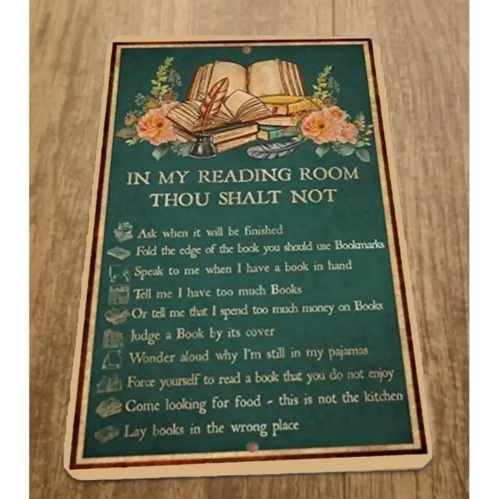 Reading Room Rules 8x12 Metal Wall‎ Sign